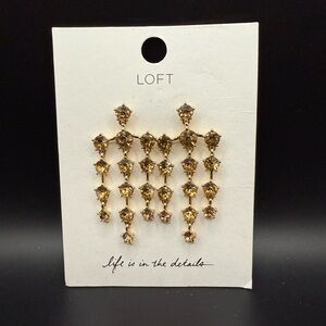 NWT Ann Taylor Loft Gold Tone Crystal Chandelier Earrings Dripping Dangle